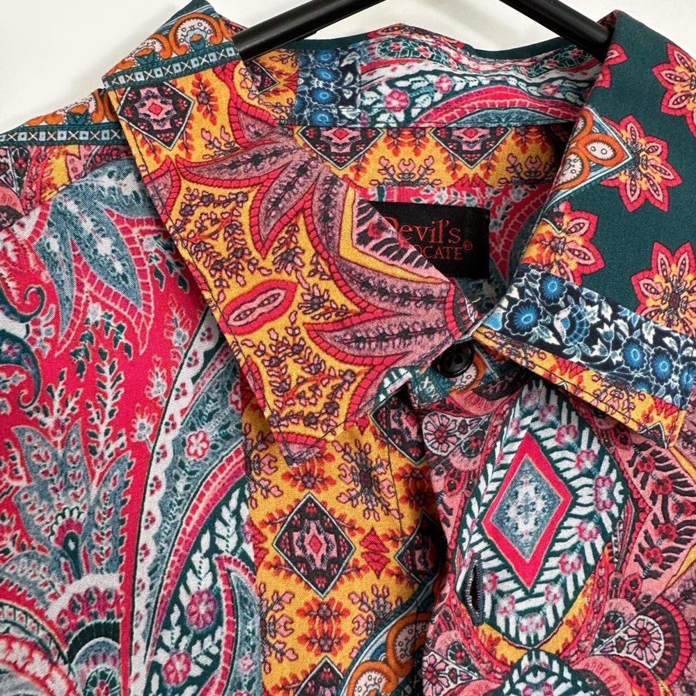 Devils Advocate viscose tile print slim fit shirt.